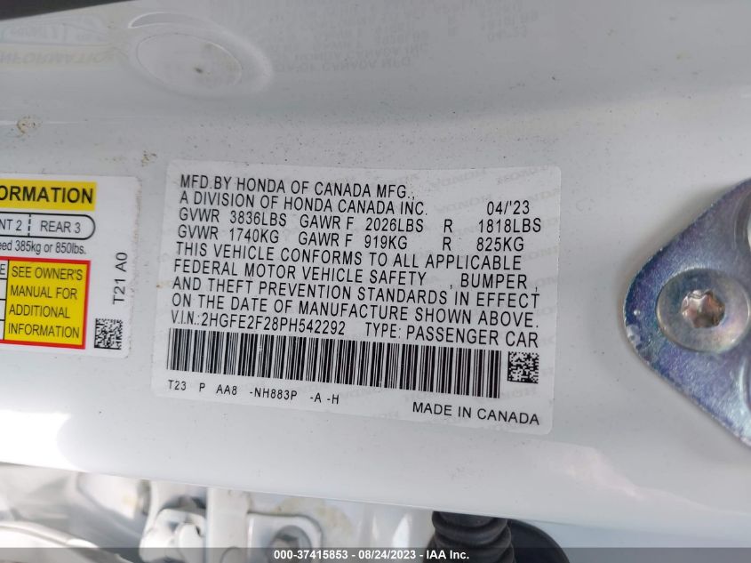 2023 HONDA CIVIC LX - 2HGFE2F28PH542292