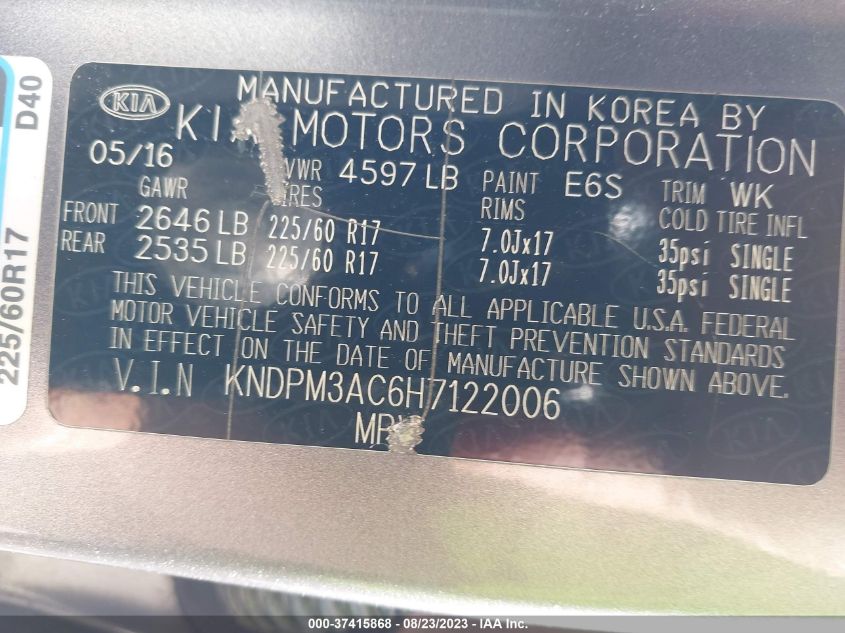 2017 KIA SPORTAGE LX - KNDPM3AC6H7122006