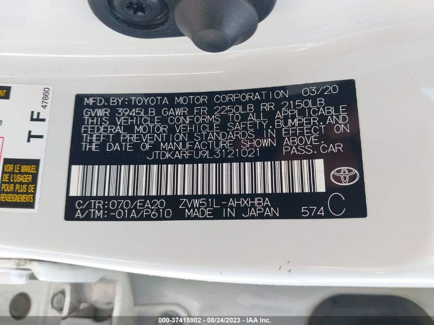 JTDKARFU9L3121021 Toyota Prius L ECO/LE/XLE/LIMITED 9