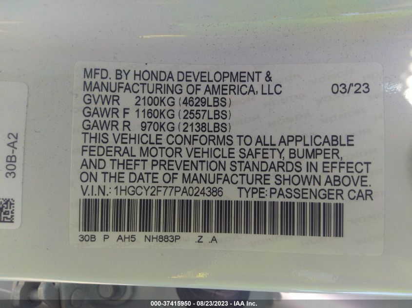 1HGCY2F77PA024386 Honda Accord Hybrid SPORT-L 9