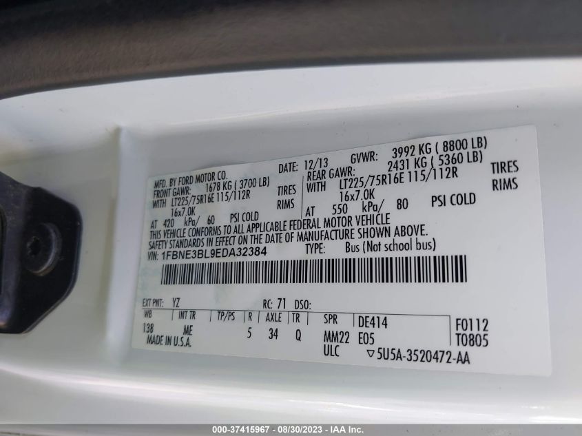 2014 FORD ECONOLINE WAGON XL/XLT 1FBNE3BL9EDA32384