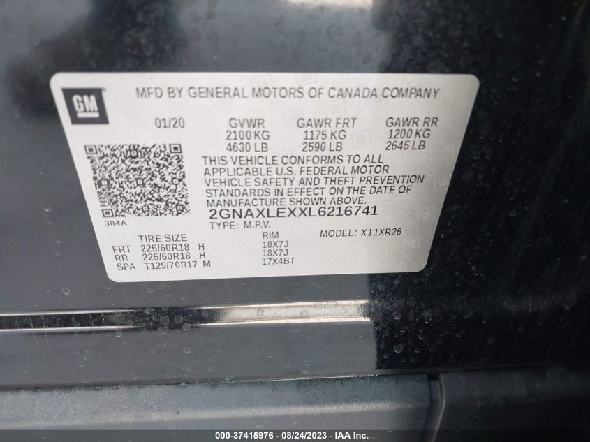 2020 CHEVROLET EQUINOX LT - 2GNAXLEXXL6216741