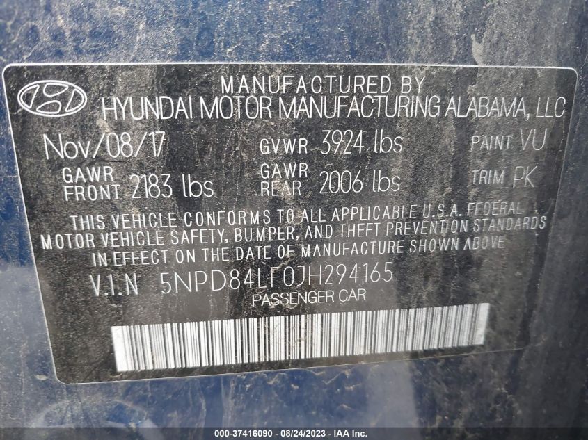 2018 HYUNDAI ELANTRA SEL - 5NPD84LF0JH294165