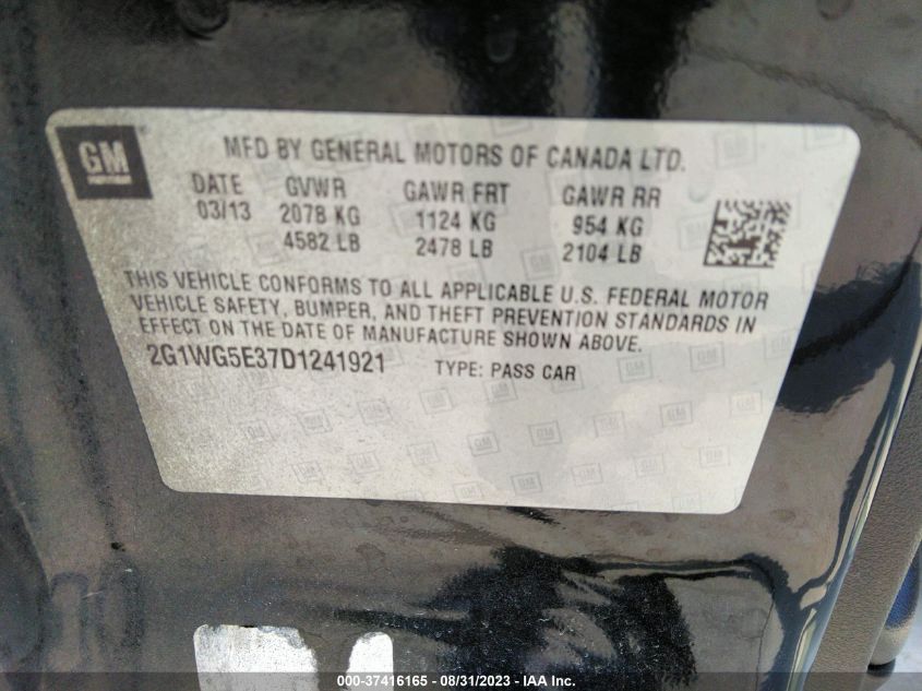 2013 CHEVROLET IMPALA LT - 2G1WG5E37D1241921