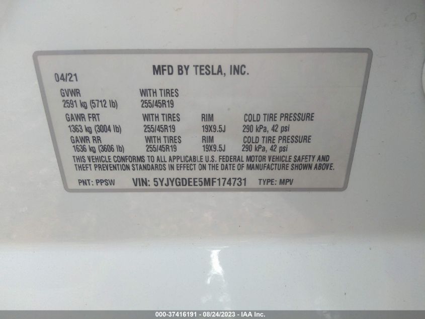 5YJYGDEE5MF174731 Tesla Model Y LONG RANGE 9