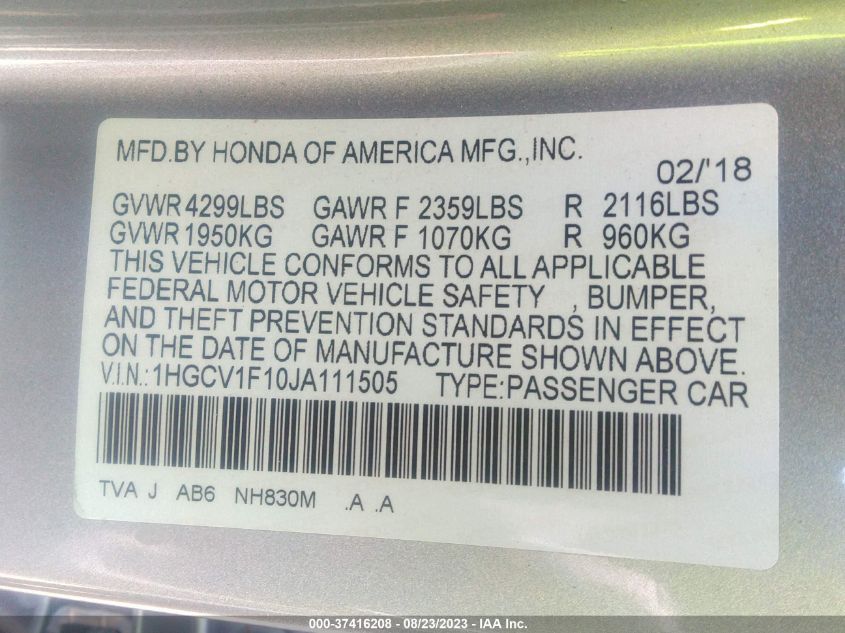 2018 HONDA ACCORD SEDAN LX 1.5T - 1HGCV1F10JA111505