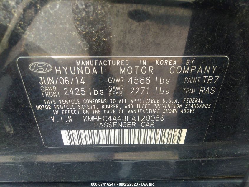 2015 HYUNDAI SONATA HYBRID LIMITED - KMHEC4A43FA120086