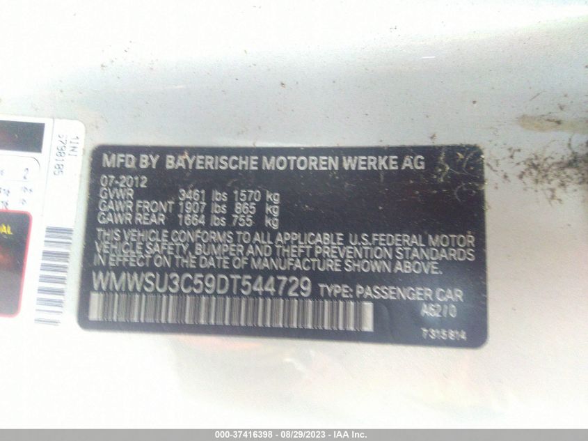 2013 MINI COOPER HARDTOP - WMWSU3C59DT544729