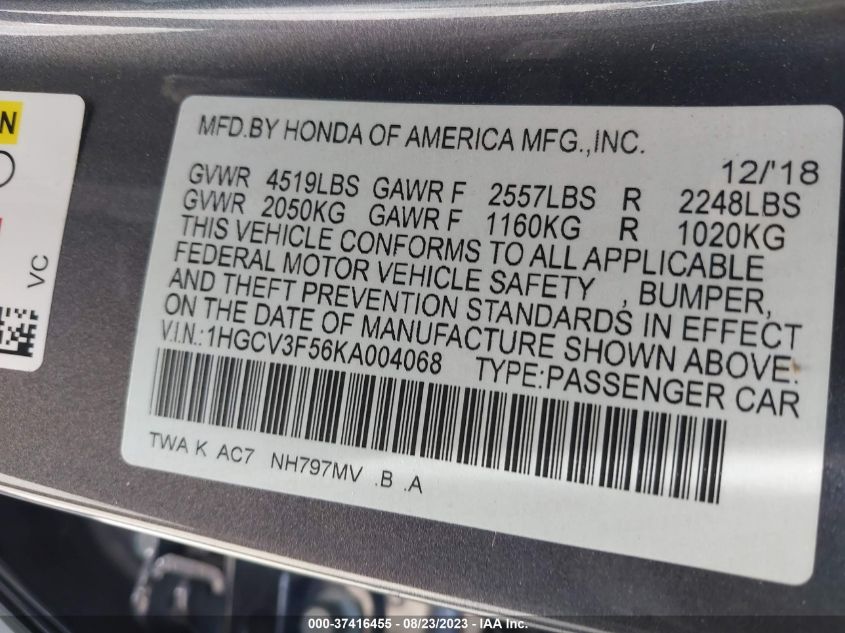 1HGCV3F56KA004068 Honda Accord Hybrid EX-L 9