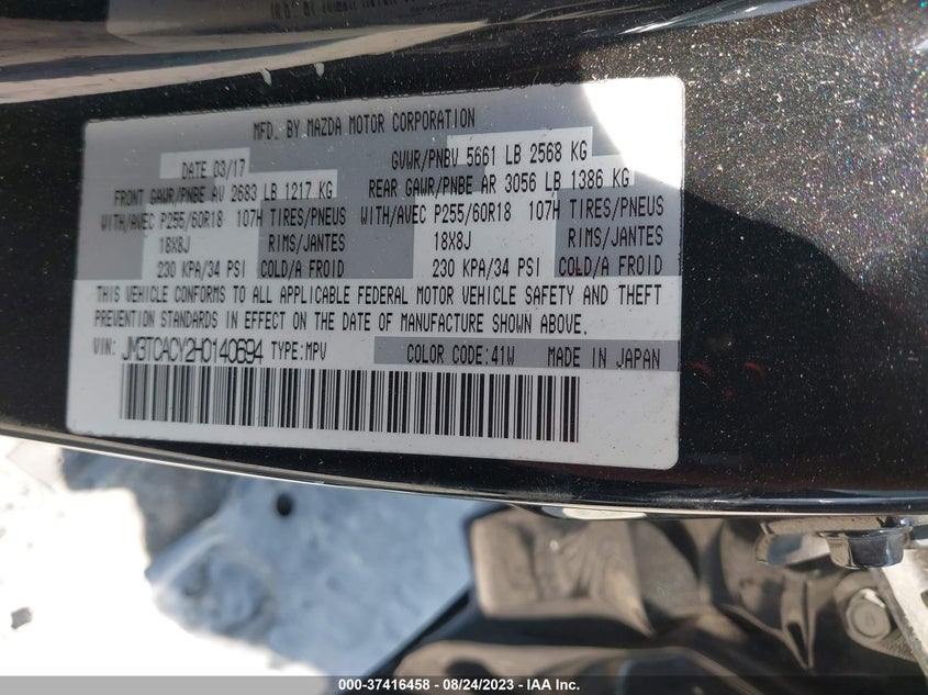 VIN JM3TCACY2H0140694 2017 MAZDA CX-9 TOURING