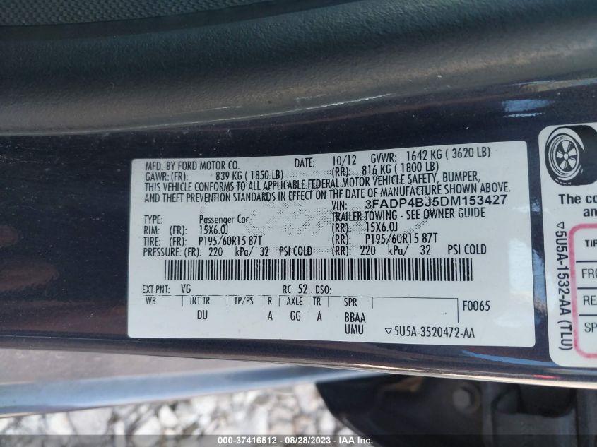 2013 FORD FIESTA SE - 3FADP4BJ5DM153427