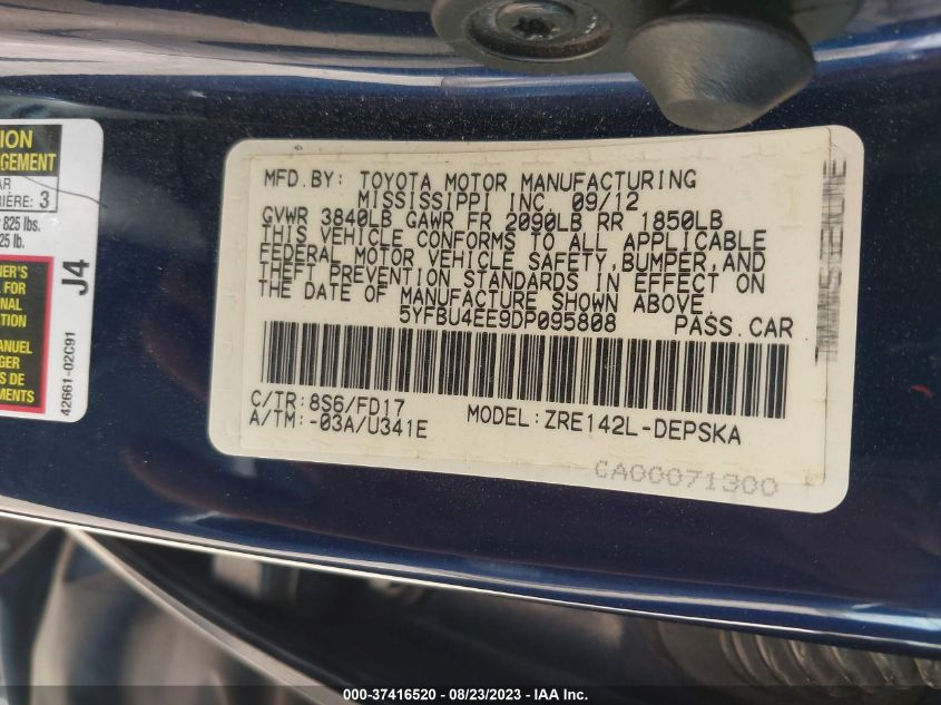 2013 TOYOTA COROLLA L/LE/S - 5YFBU4EE9DP095808