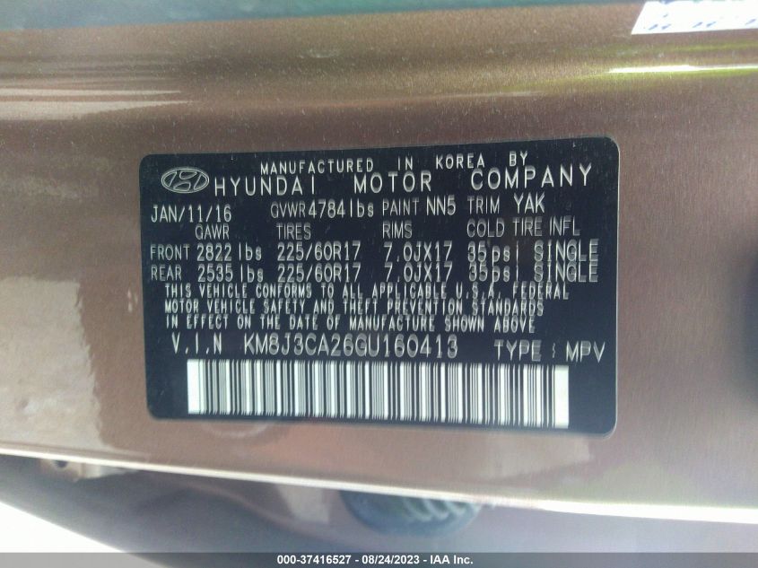 2016 HYUNDAI TUCSON ECO - KM8J3CA26GU160413