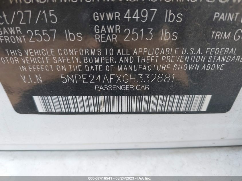 2016 HYUNDAI SONATA 2.4L SE - 5NPE24AFXGH332681