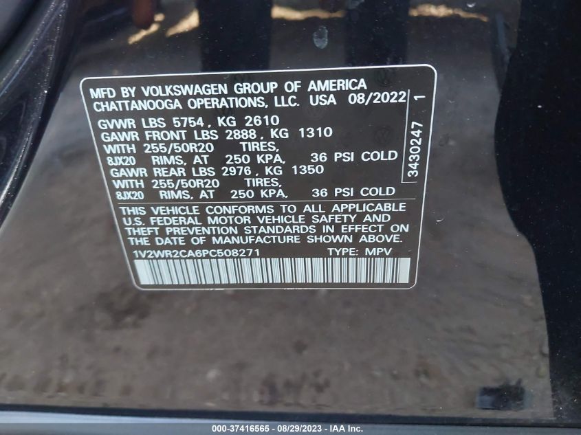 2023 VOLKSWAGEN ATLAS 3.6L V6 SE W/TECHNOLOGY - 1V2WR2CA6PC508271