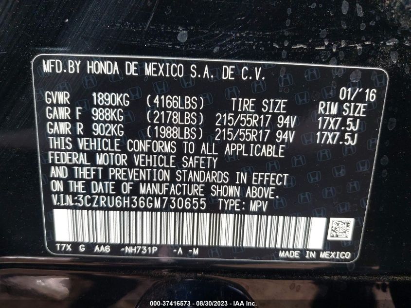 2016 HONDA HR-V LX - 3CZRU6H36GM730655