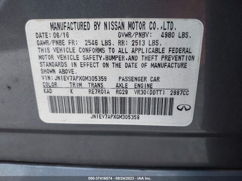 2016 INFINITI Q50 3.0T PREMIUM - JN1EV7APXGM305359