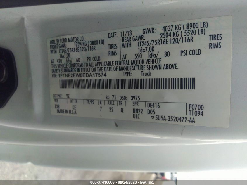 2014 FORD ECONOLINE CARGO VAN COMMERCIAL/RECREATIONAL 1FTNE2EW0EDA17574