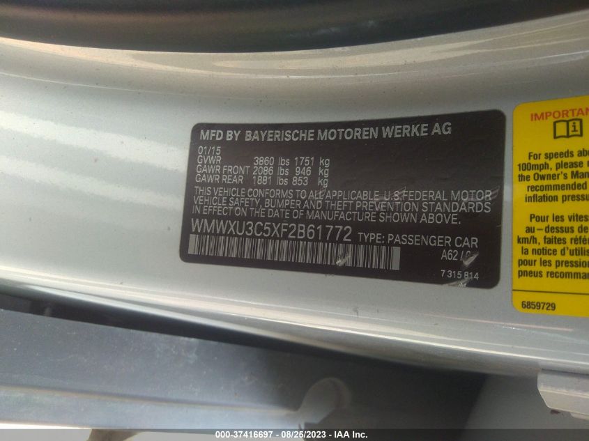 2015 MINI HARDTOP COOPER S WMWXU3C5XF2B61772