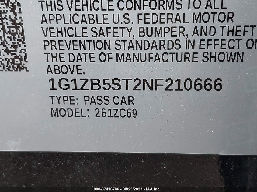 VIN 1G1ZB5ST2NF210666 2022 CHEVROLET MALIBU LS