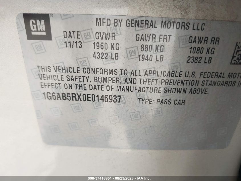 2014 CADILLAC ATS LUXURY RWD - 1G6AB5RX0E0146937