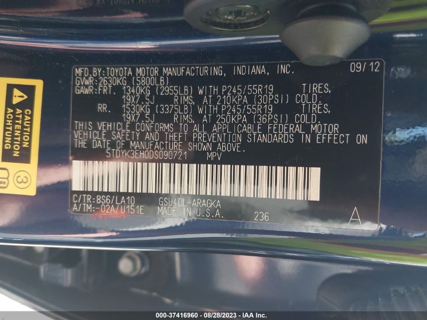 2013 TOYOTA HIGHLANDER LIMITED - 5TDYK3EH0DS090721
