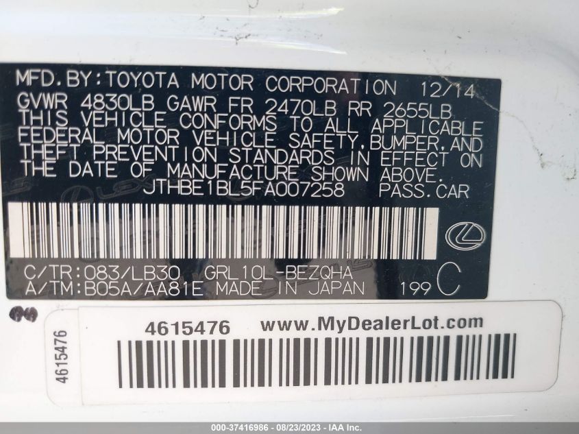 2015 LEXUS GS 350 - JTHBE1BL5FA007258