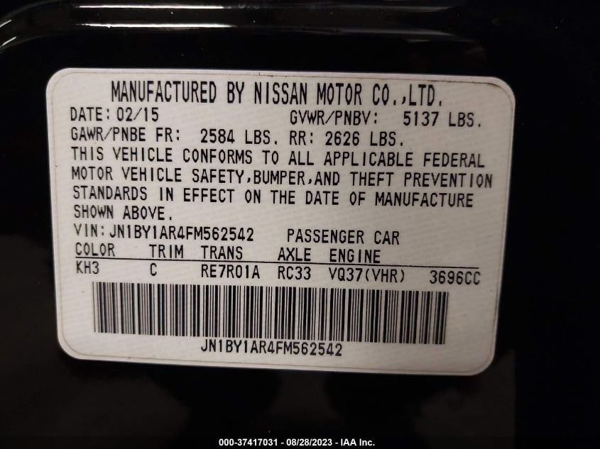 2015 INFINITI Q70 JN1BY1AR4FM562542
