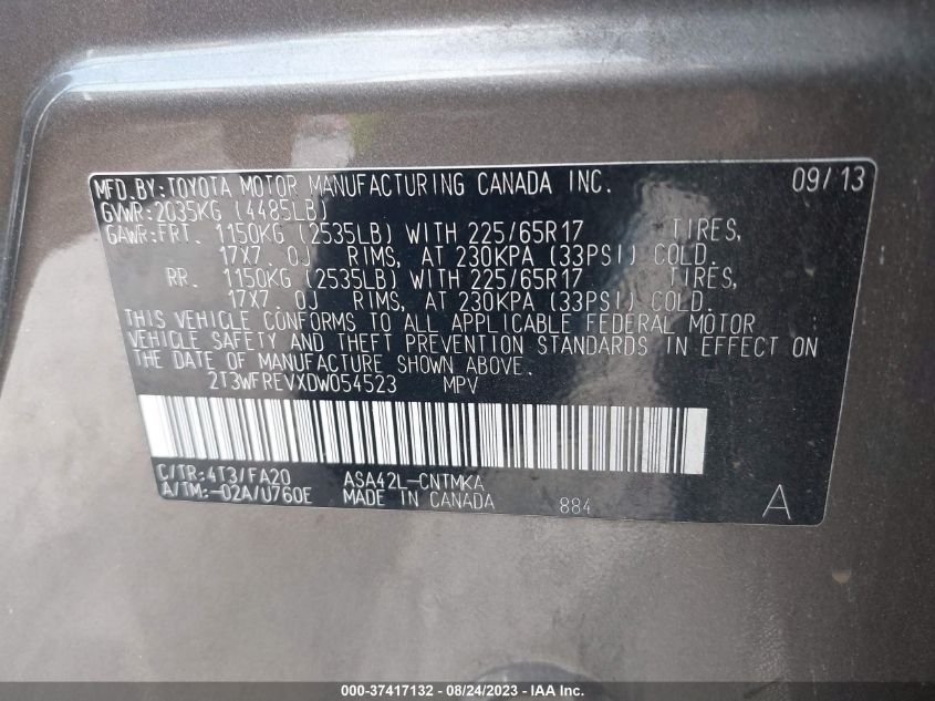 2013 TOYOTA RAV4 XLE - 2T3WFREVXDW054523