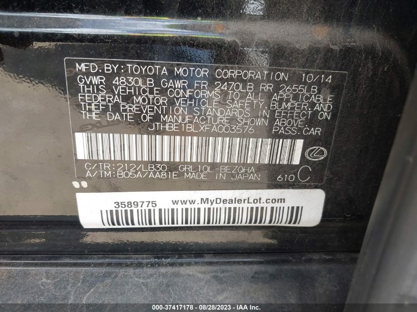 2015 LEXUS GS 350 - JTHBE1BLXFA003576