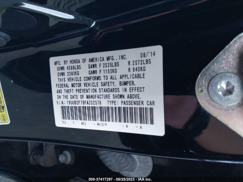2015 ACURA TLX V6 ADVANCE - 19UUB2F76FA002576