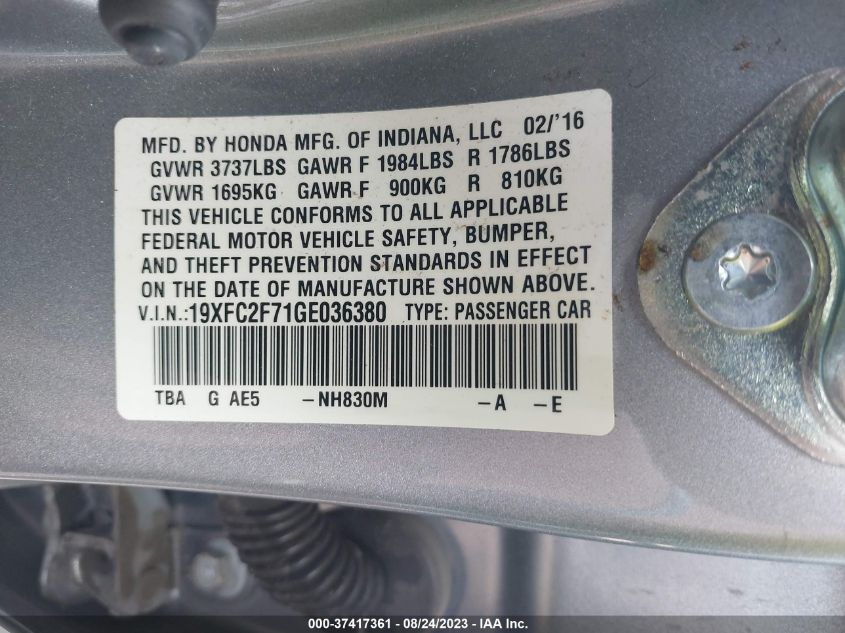 2016 HONDA CIVIC EX - 19XFC2F71GE036380