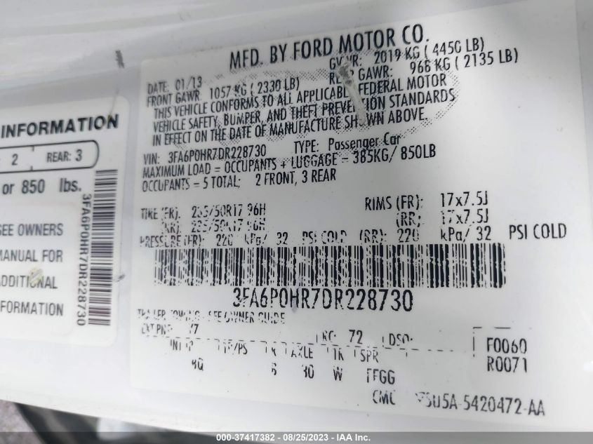 2013 FORD FUSION SE - 3FA6P0HR7DR228730