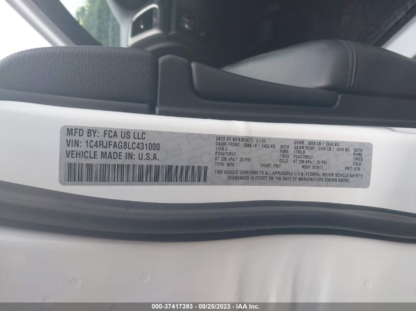 2020 JEEP GRAND CHEROKEE LAREDO - 1C4RJFAG8LC431000