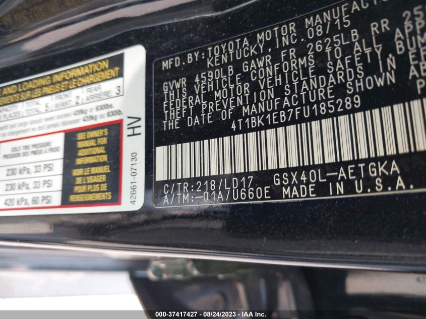 2015 TOYOTA AVALON LIMITED - 4T1BK1EB7FU185289