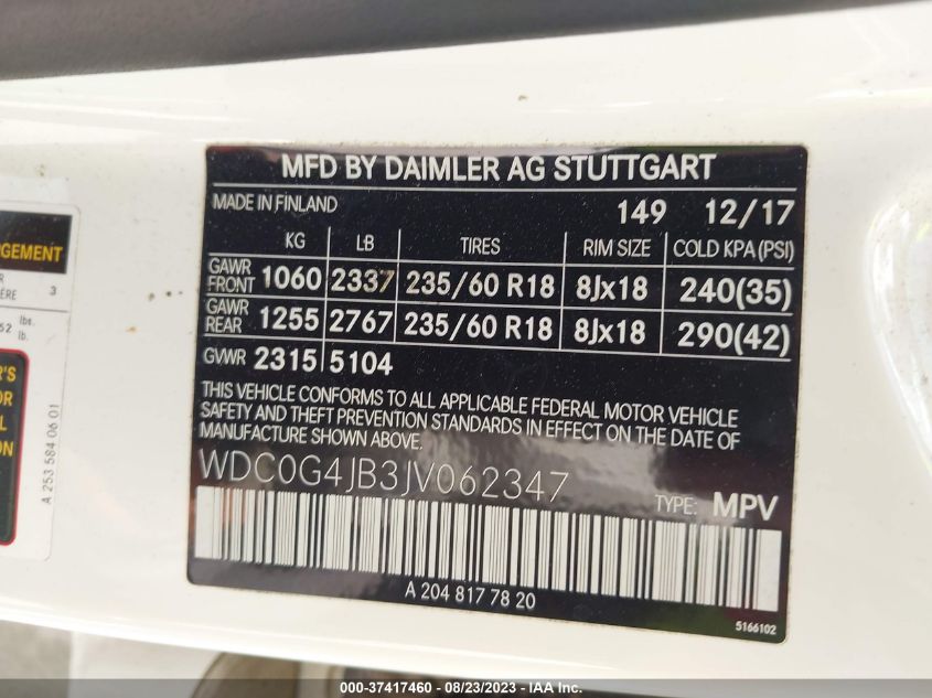 2018 MERCEDES-BENZ GLC GLC 300 - WDC0G4JB3JV062347
