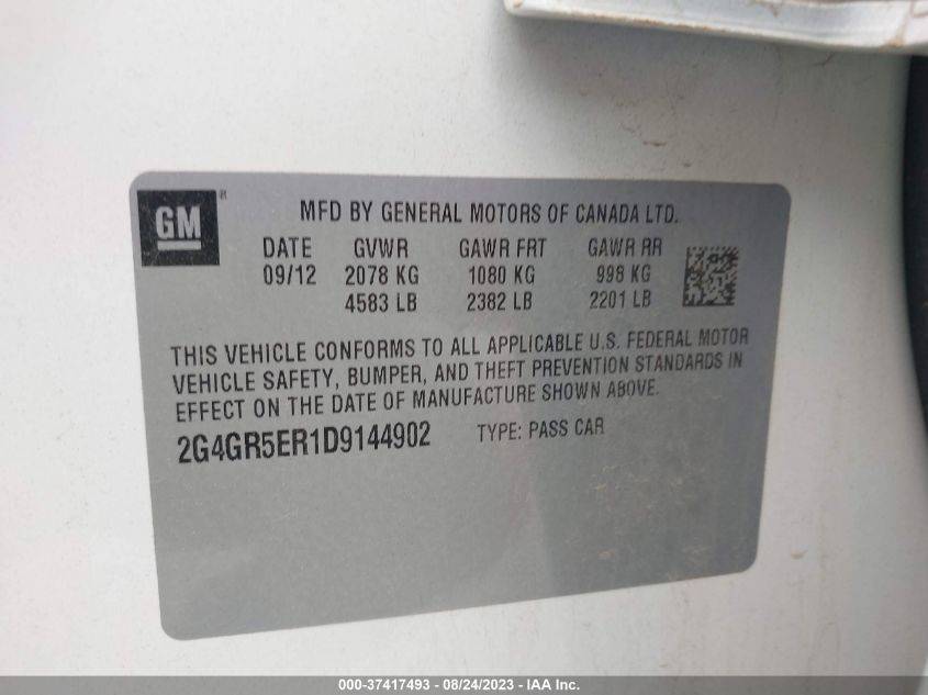 2013 BUICK REGAL BASE - 2G4GR5ER1D9144902