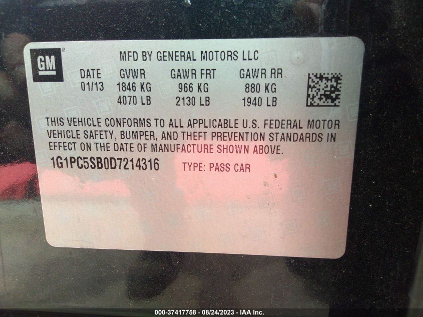 2013 CHEVROLET CRUZE 1LT - 1G1PC5SB0D7214316