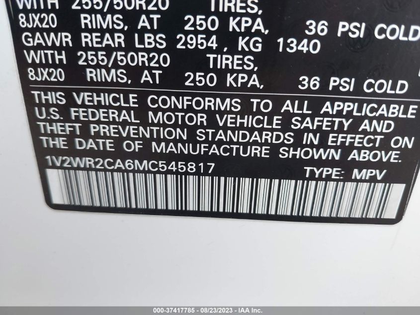 2021 VOLKSWAGEN ATLAS 3.6L V6 SE W/TECHNOLOGY - 1V2WR2CA6MC545817