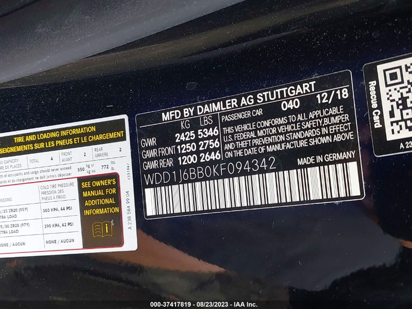 2019 MERCEDES-BENZ AMG E 53 4MATIC WDD1J6BB0KF094342