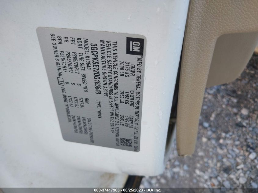 2013 CHEVROLET SILVERADO 1500 LT - 3GCPKSE72DG185843