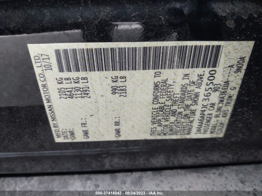 VIN 1N4AA6AP4JC365500 2018 NISSAN MAXIMA SV