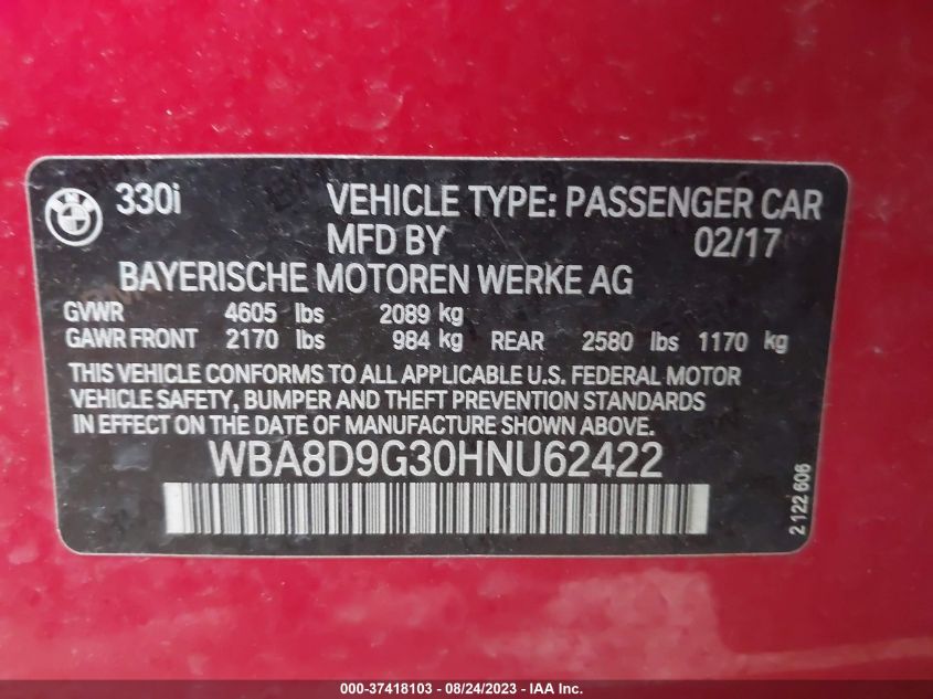 2017 BMW 3 SERIES 330I XDRIVE - WBA8D9G30HNU62422