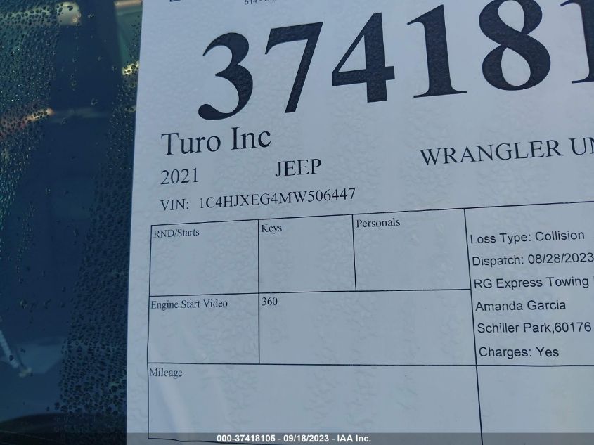 2021 JEEP WRANGLER UNLIMITED SAHARA 4X4 - 1C4HJXEG4MW506447