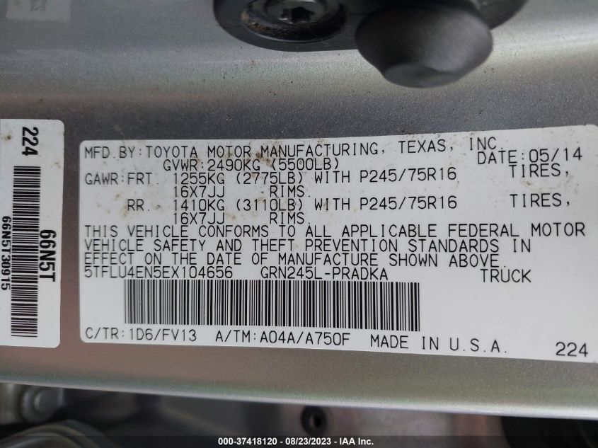 2014 TOYOTA TACOMA - 5TFLU4EN5EX104656
