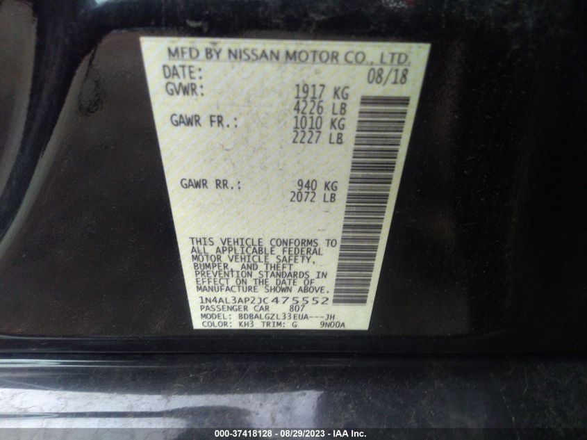 2018 NISSAN ALTIMA 2.5 S - 1N4AL3AP2JC475552