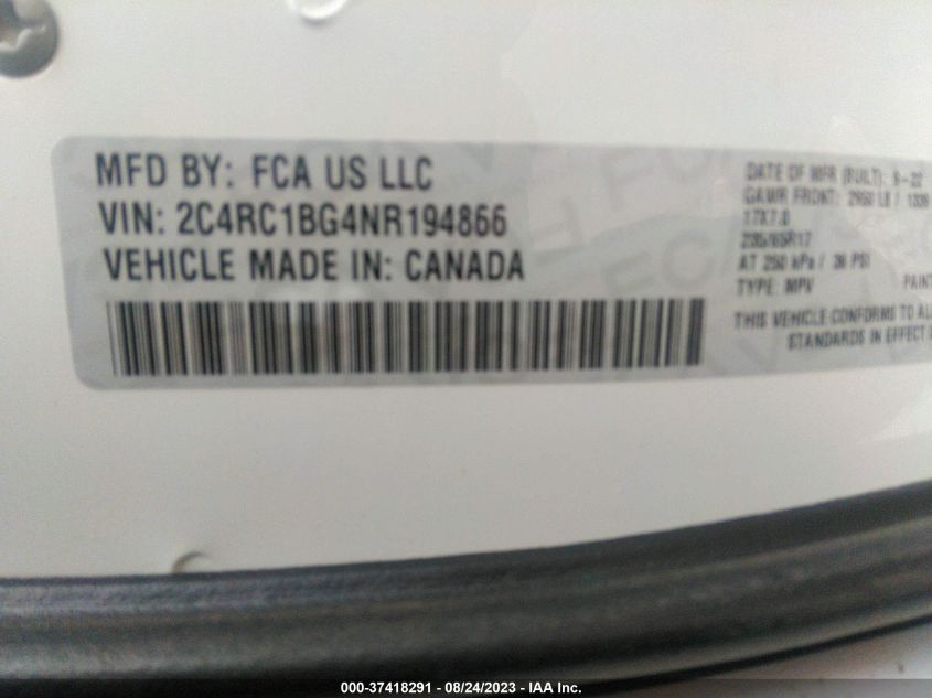 2022 CHRYSLER PACIFICA TOURING L - 2C4RC1BG4NR194866