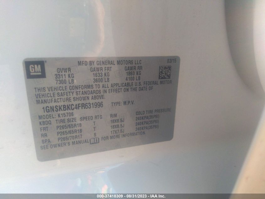 2015 CHEVROLET TAHOE LT - 1GNSKBKC4FR631996