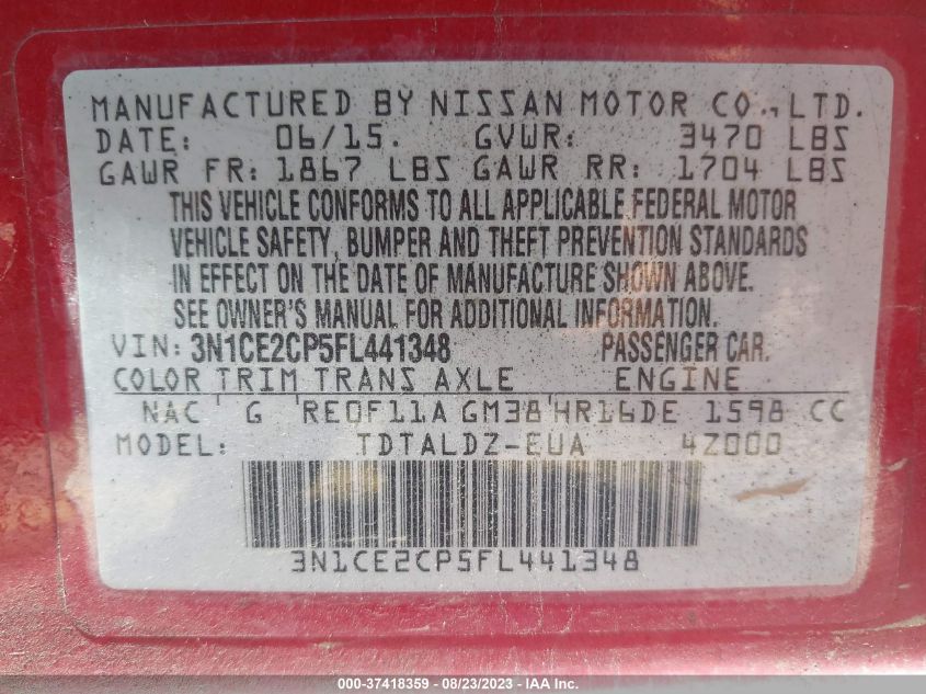 2015 NISSAN VERSA NOTE SV - 3N1CE2CP5FL441348