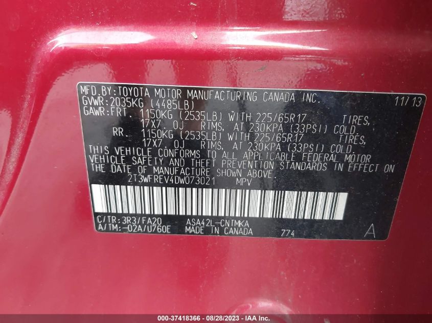 2013 TOYOTA RAV4 XLE - 2T3WFREV4DW073021